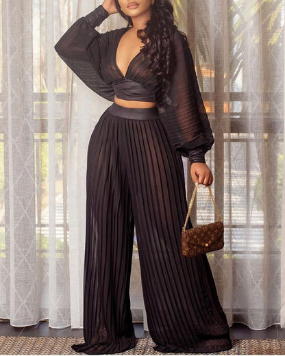 Pleated Wide Leg Pant set - TWISTLOOM