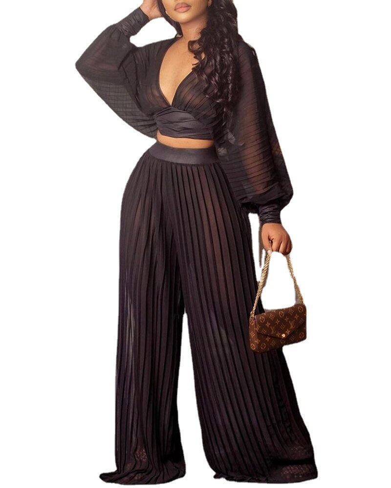 Pleated Wide Leg Pant set - TWISTLOOM
