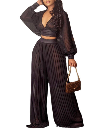 Pleated Wide Leg Pant set - TWISTLOOM