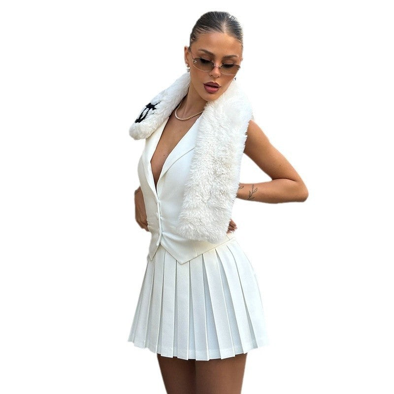 Backless Vest Pleated Skirt Set - TWISTLOOM